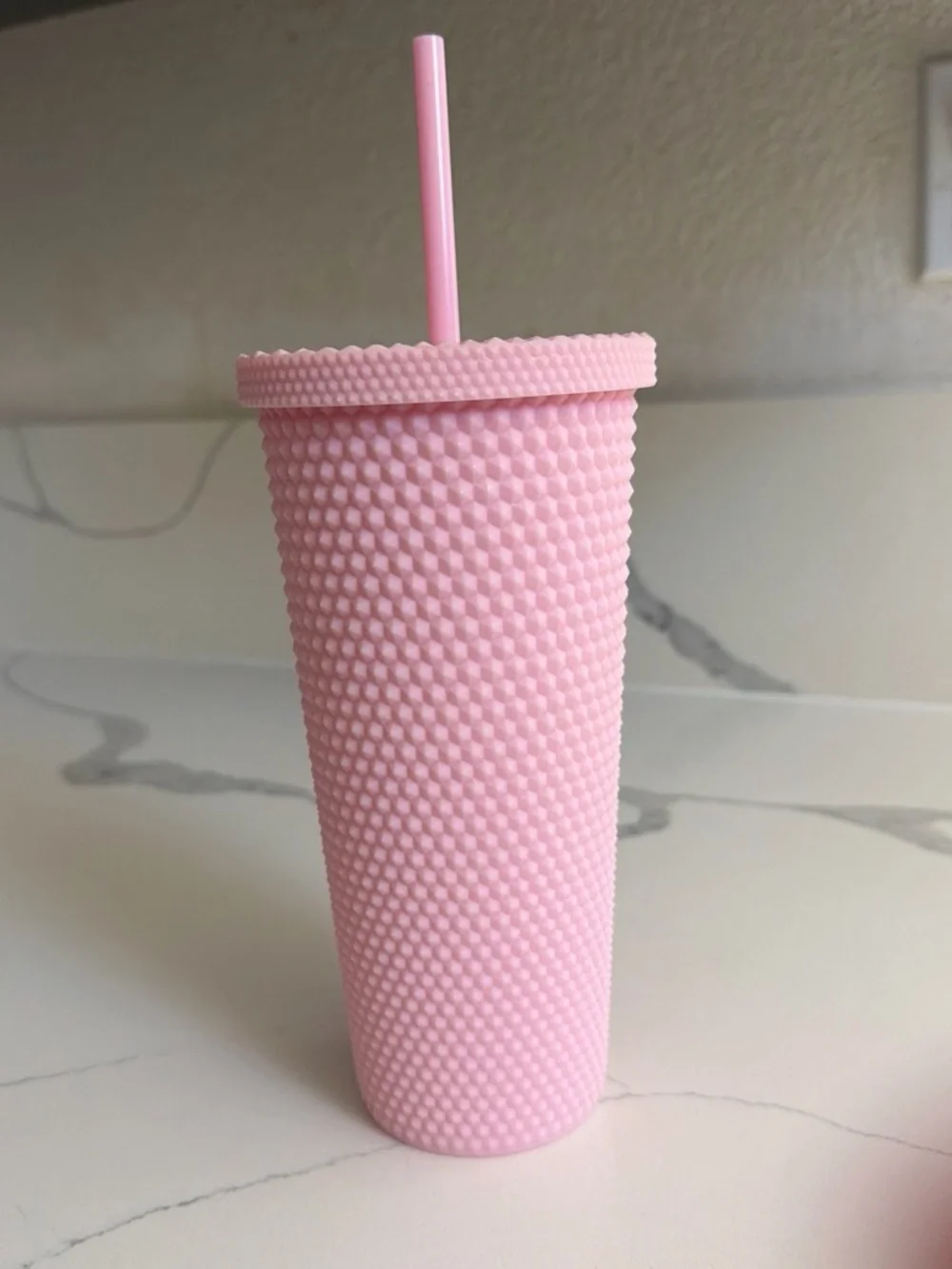 Textured Pink Studded Tumbler with Straw